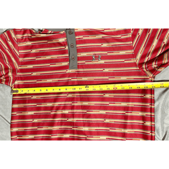 Vintage Late 90s Under Armour Golf Polo Red & Gray Stripped Sz Medium - Picture 9 of 9